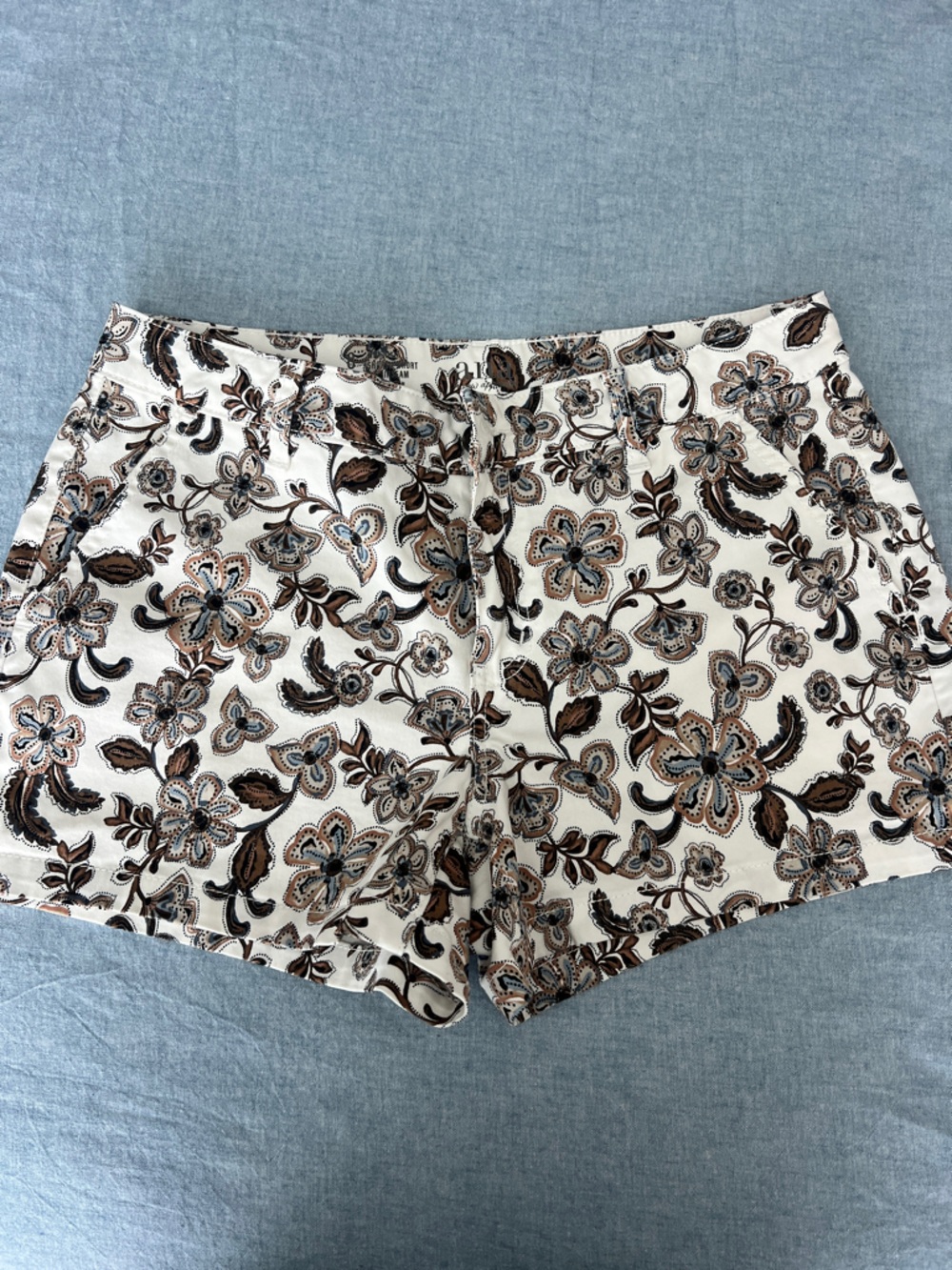 A.n.a. Cream Floral Bermuda Shorts with Brown and Light Blue Accents